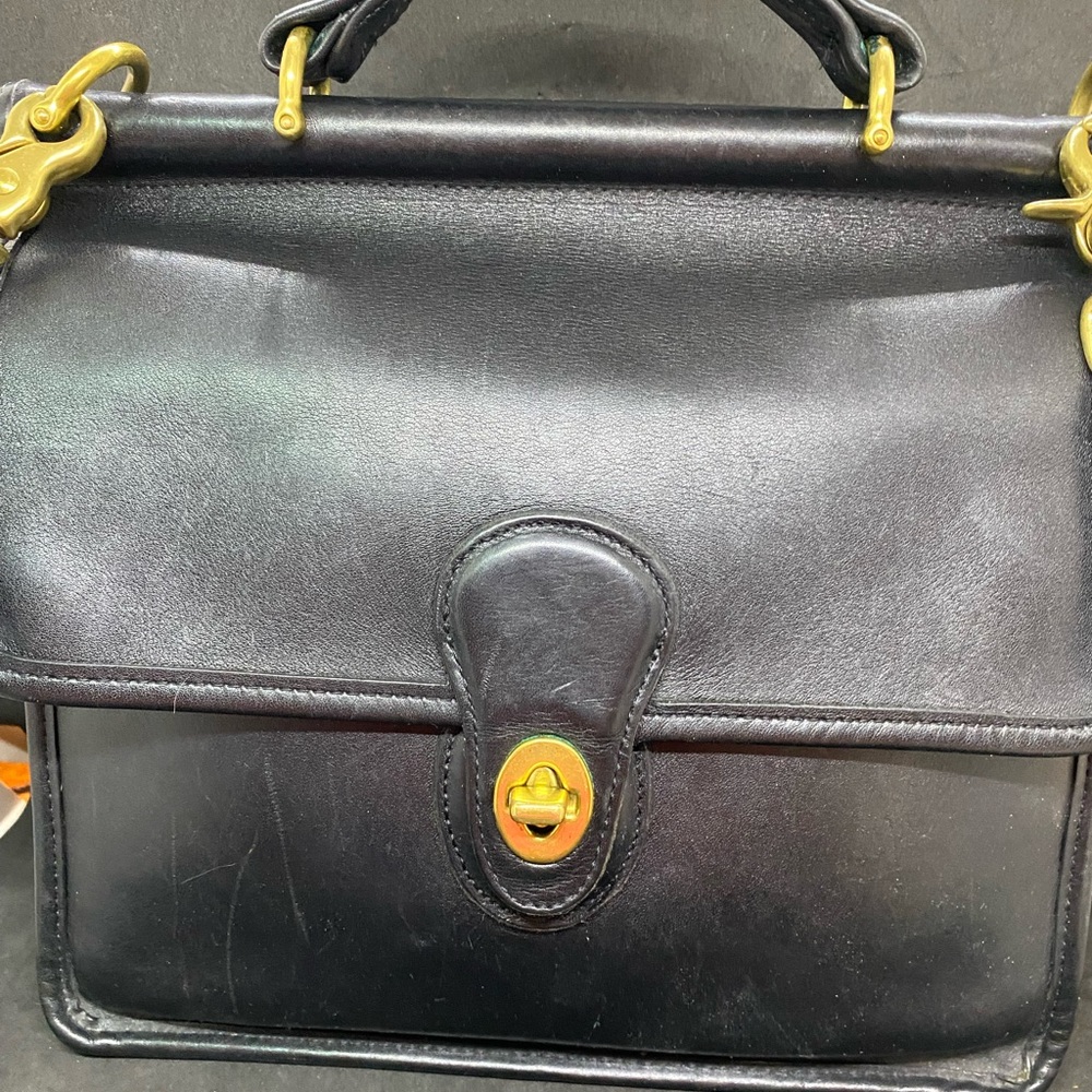 Vintage Coach Willis Black Leather Crossbody Satchel Bag With Top Handle 9927
